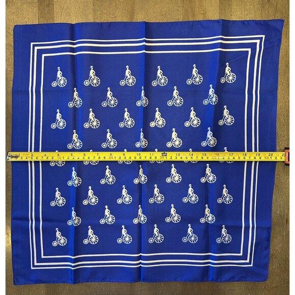 Penny-Farthing Scarf Square Made In Italy Blue & White Polyester Preowned - Picture 7 of 7